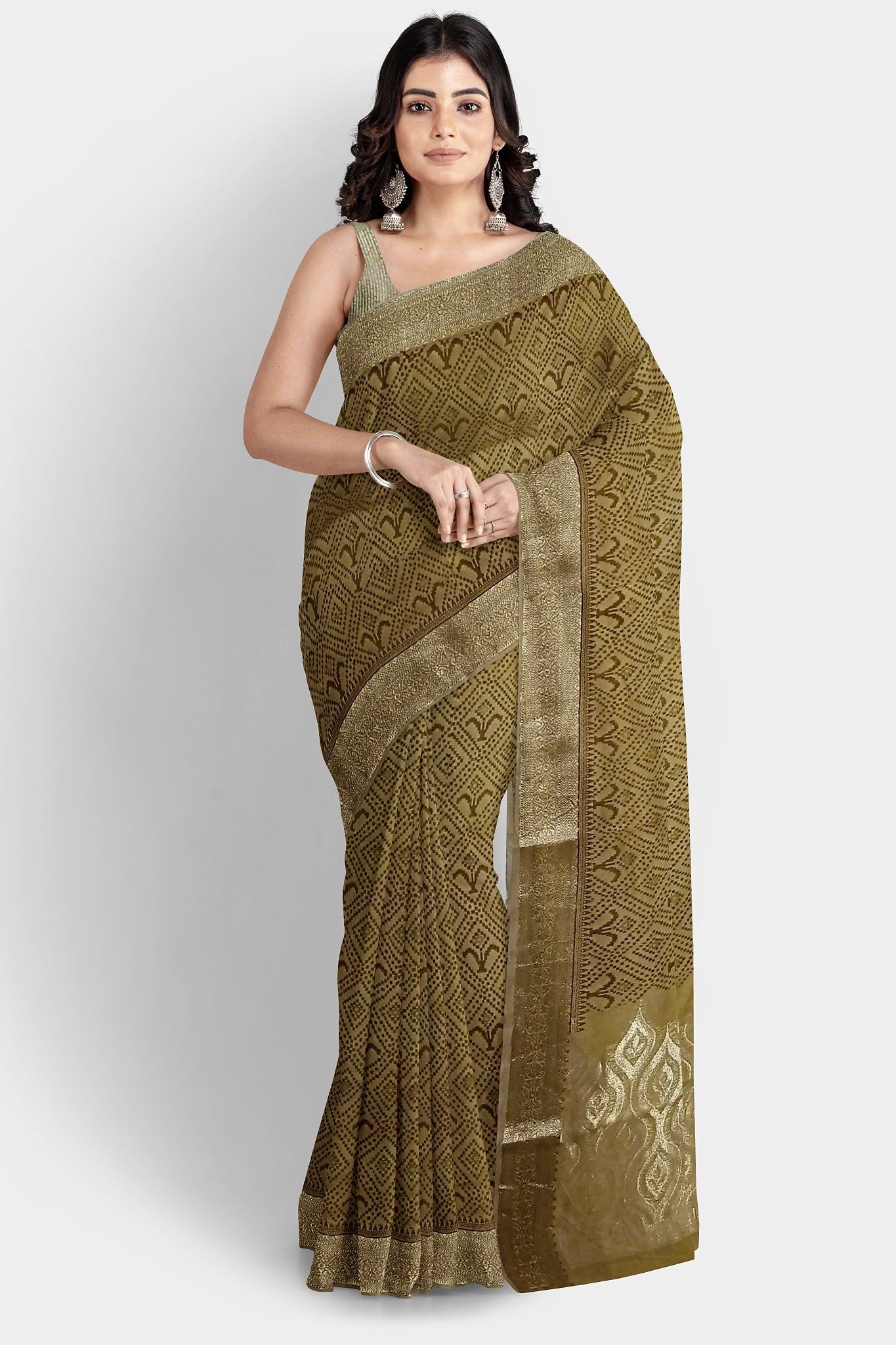 Light Brown Printed Cotton Saree