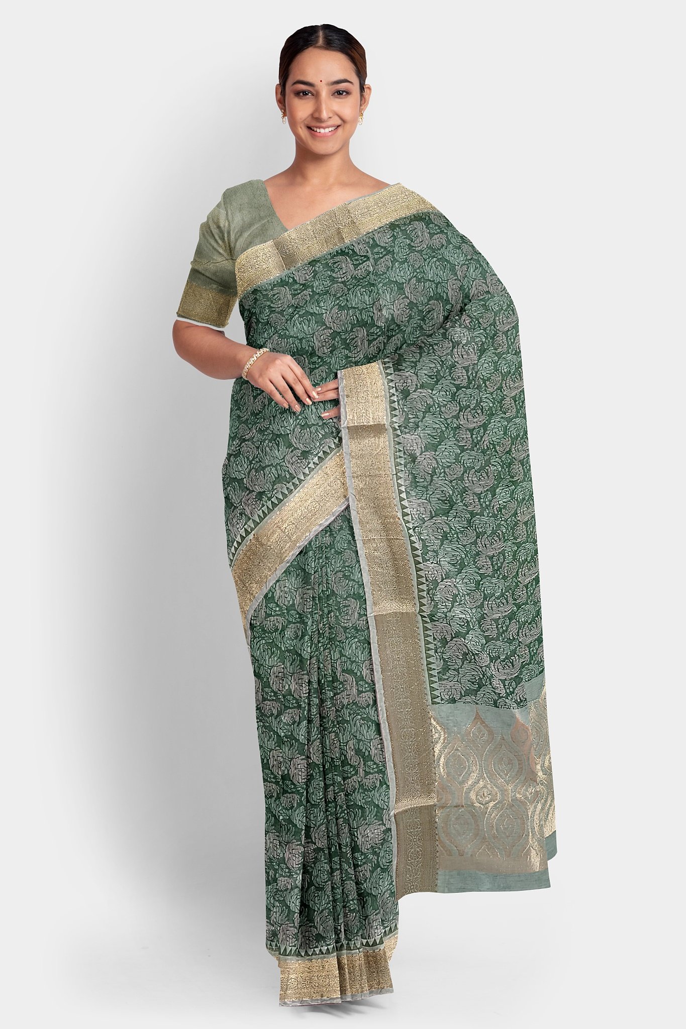 Grey Printed Cotton Saree