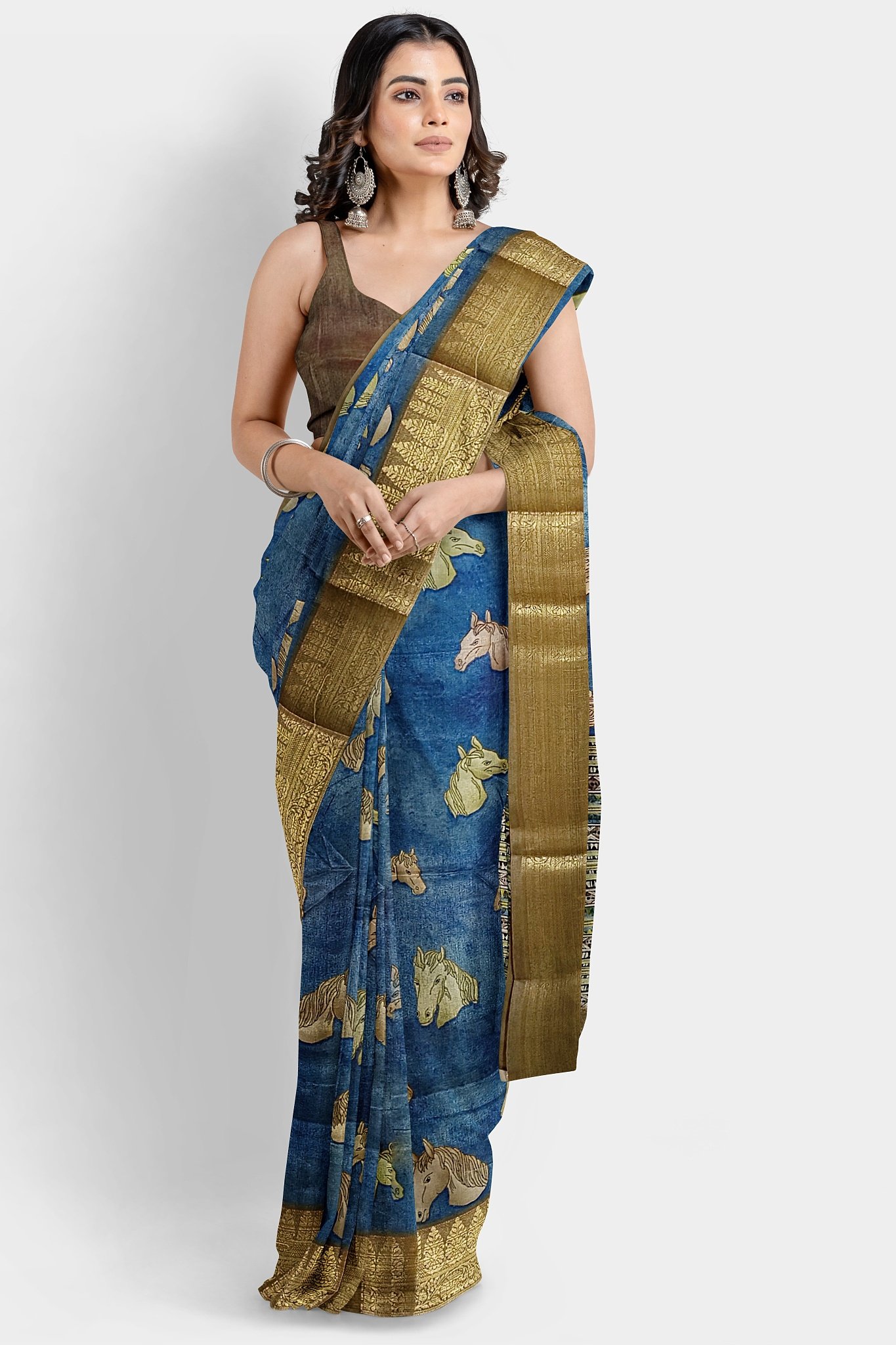 Zari Border Digital Print Silk Saree