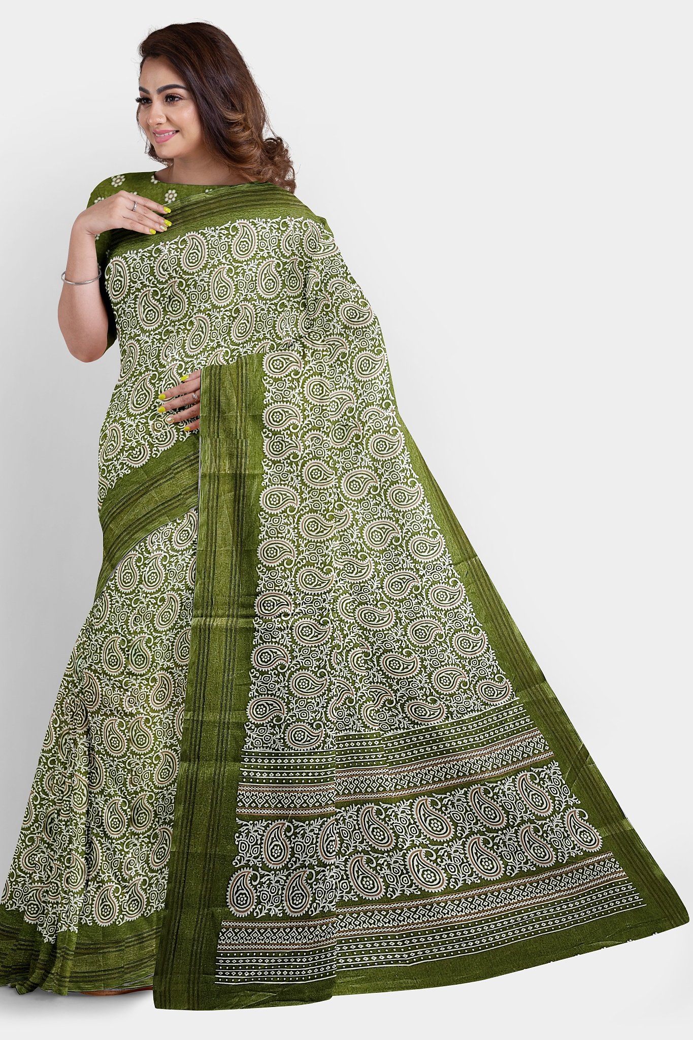 Ajarakh Printed Silk Saree with Running Blouse