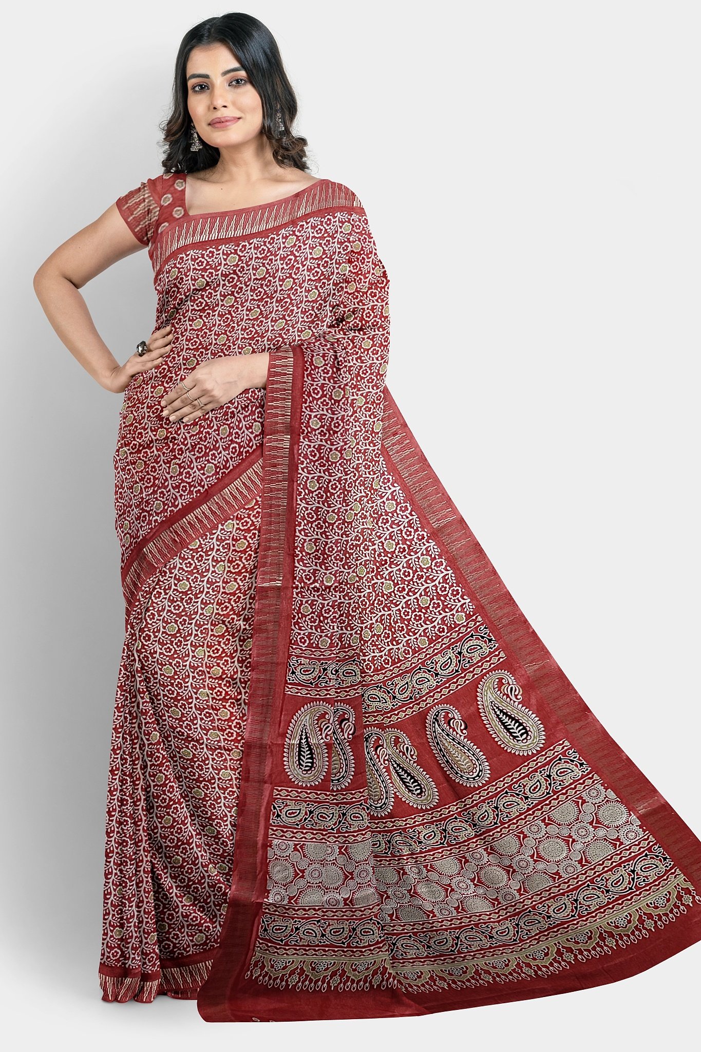 Ajarakh Printed Silk Saree with Running Blouse