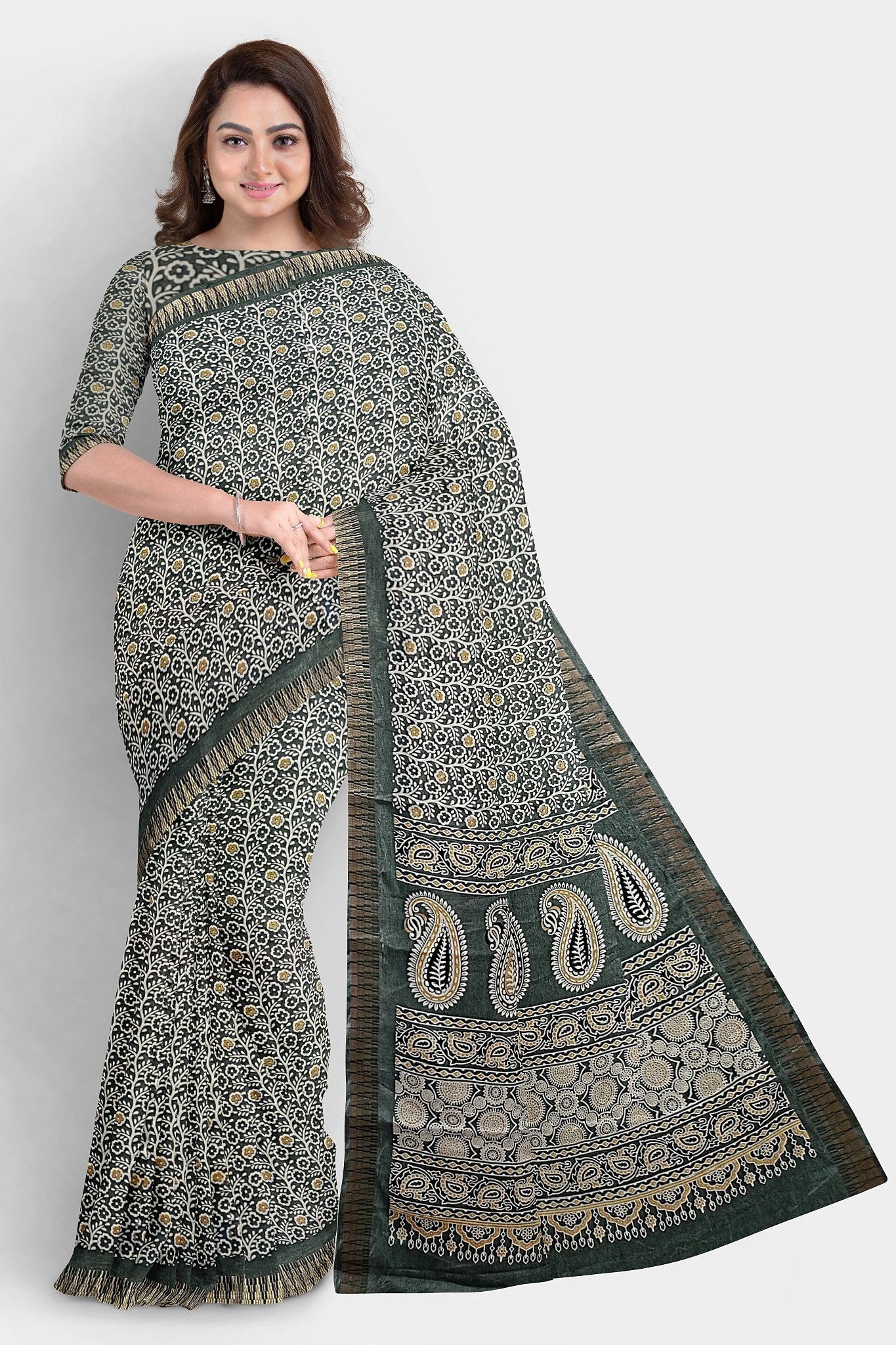 Ajarakh Printed Silk Saree with Running Blouse