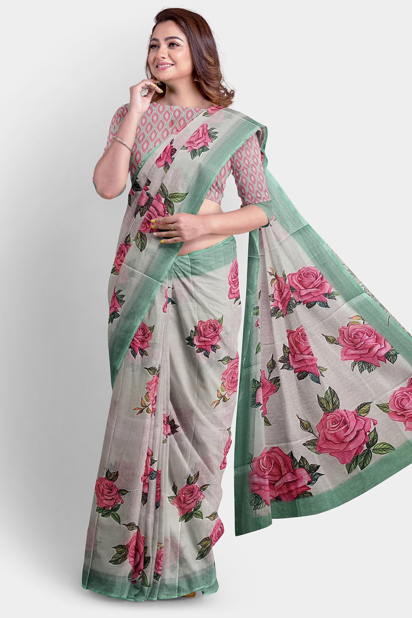 Beautiful Digital Printed Linen Saree