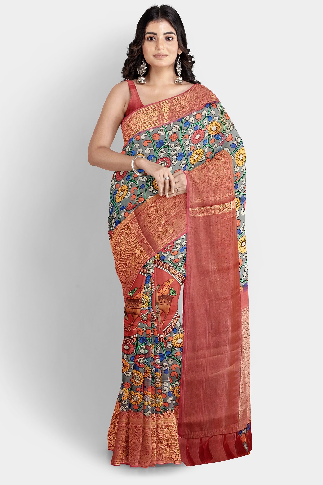 Silk Saree with Kalamkari Prints