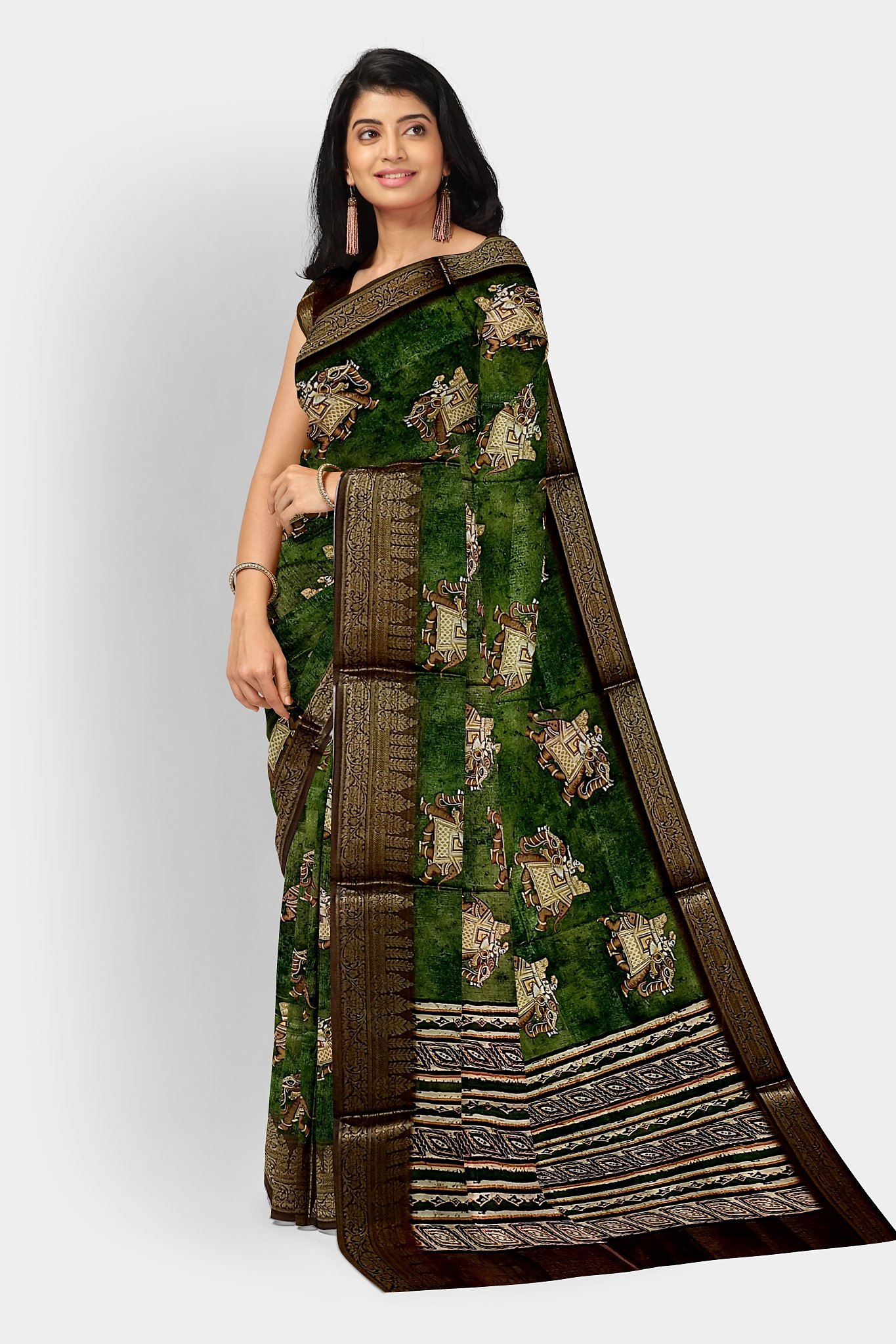 Digital Print Silk Saree With zari Border