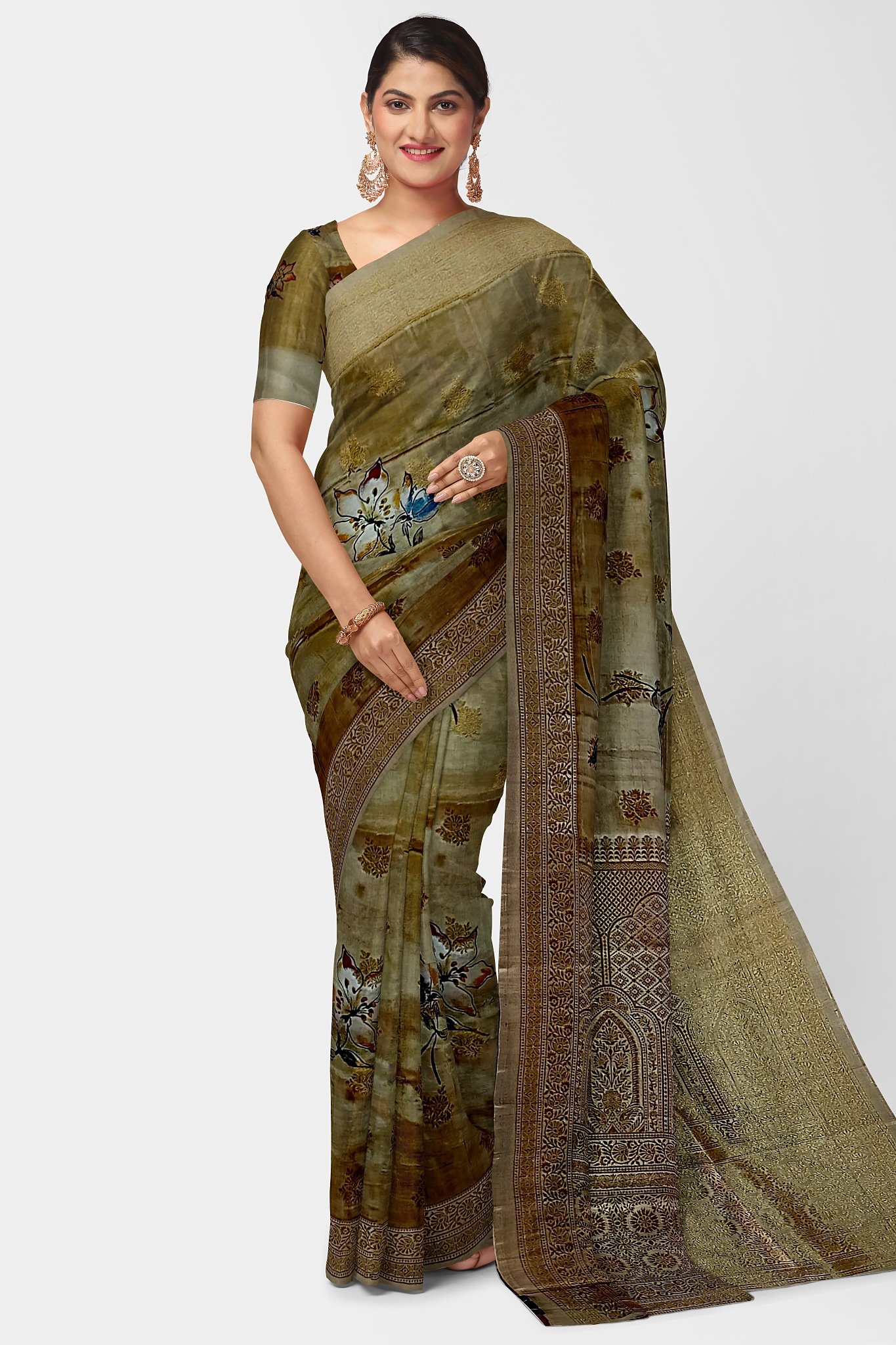 Zari Work Digital Printed Beautiful Soft Silk Saree