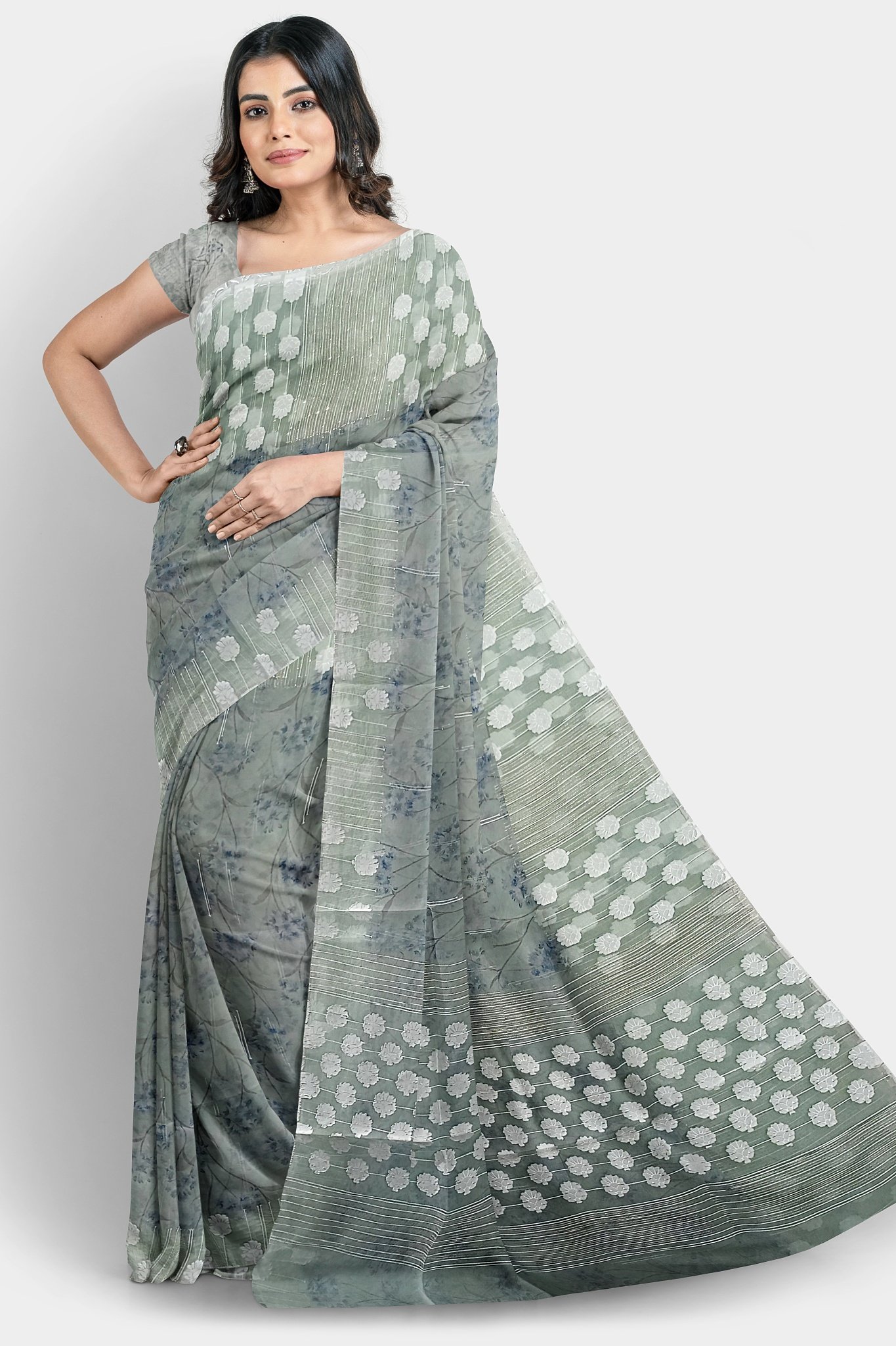 Beautiful Elegant Silk Saree with Sequence Work